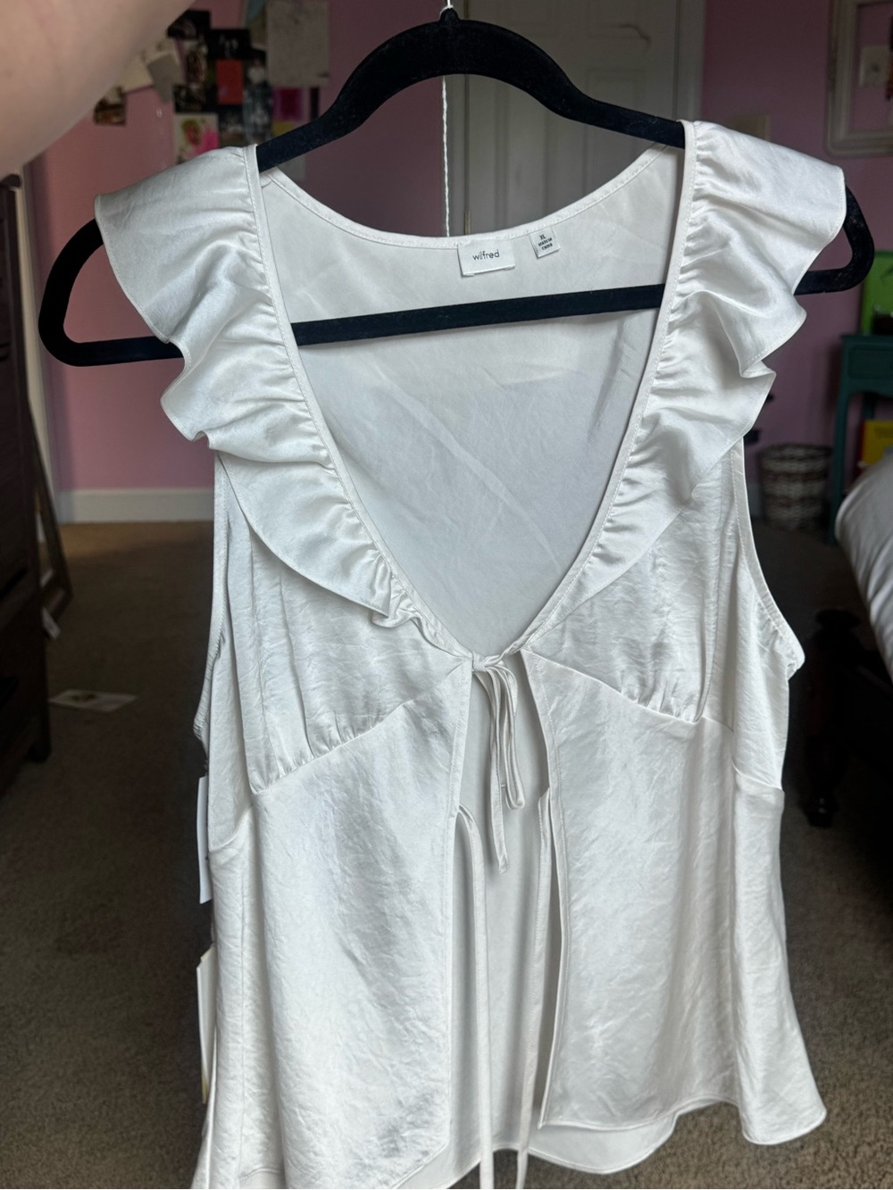 Wilfred Ivory Satin-Feel Ruffle Tie Tank